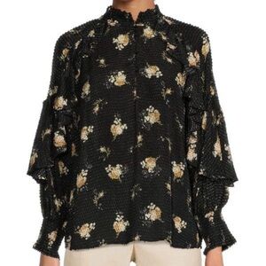 Maje Letril Floral Print Ruffled Top, Size 1 or Small